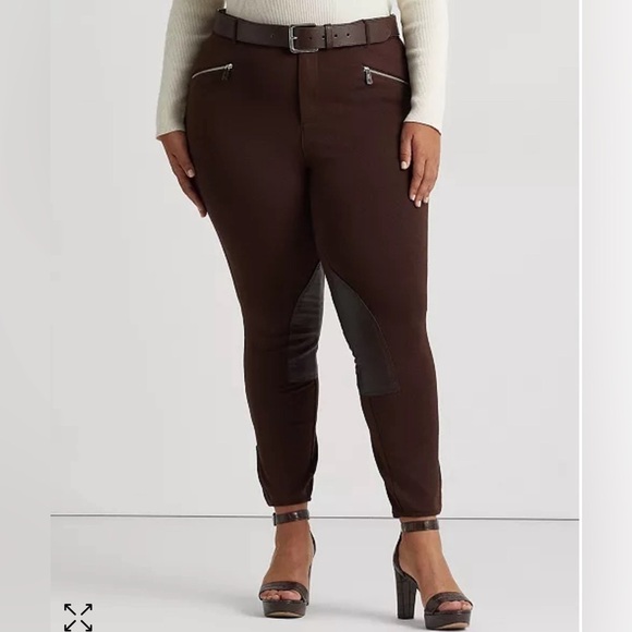 LAUREN RALPH LAUREN Plus Size Faux-Leather Knee Patch Ponte Pants - Picture 1 of 10